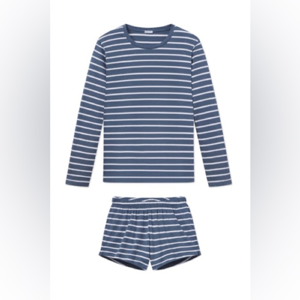 LAKE Pima Crew Long-Short Set in Sea Depth Anchor Stripe